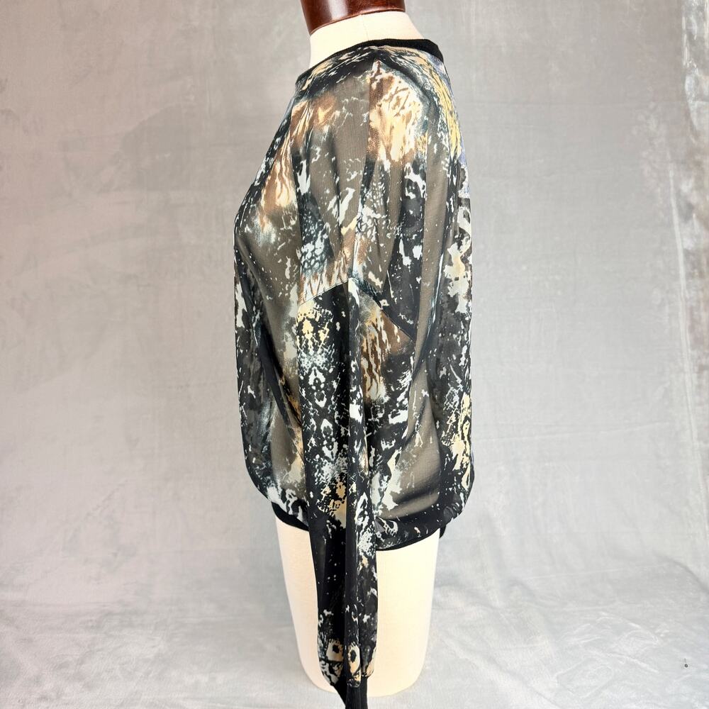 Cabi Woman Med Blouse Sheer Chiffon Python Print Ribbed Bottom - Picture 5 of 11